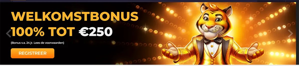 Dutch-language welcome bonus banner offering 